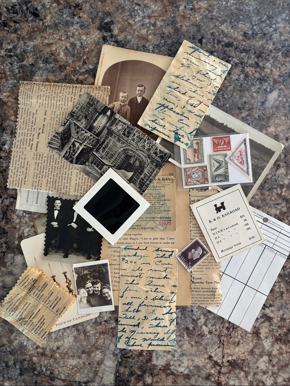 Vintage Ephemera Mix - Neutral & Blue Accents